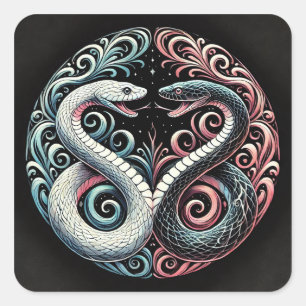 Zwei stilisierte Schlangen Quadratischer Aufkleber