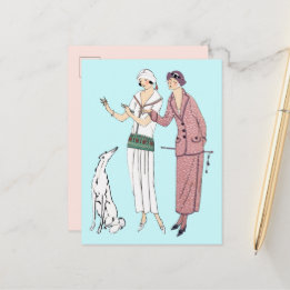 Zwei Stilvolle 1920er Frauen und eine Hundescharte Postkarte
