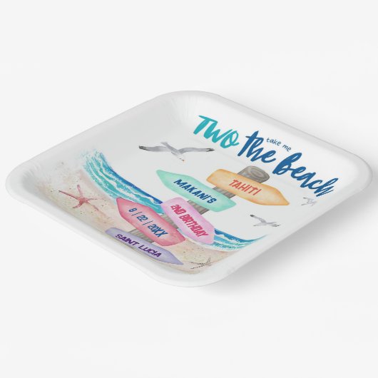 Zwei Strände | Kinder 2. Geburtstag Pappteller (Gewinkelt)