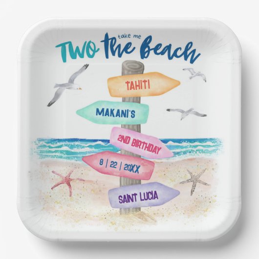 Zwei Strände | Kinder 2. Geburtstag Pappteller (Vorderseite)