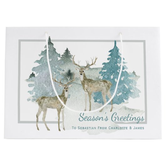 Zwei Stufen in einem Winterwald Personalisiert Große Geschenktüte (Vorderseite)