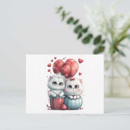 Zwei super niedliche Katzen in Liebe Weiß Hintergr Postkarte (Stehend Vorderseite)