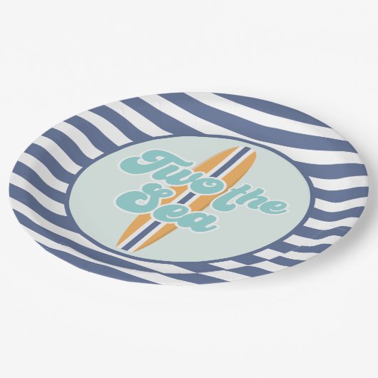 Zwei Surfbretter Strand zum Geburtstag Pappteller (Schrägansicht)