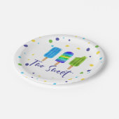 Zwei süße 2. Geburtstag blau grün Pappteller (Schrägansicht)