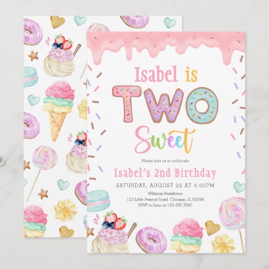 Zwei süße 2. Geburtstag Einladung (Vorne/Hinten)