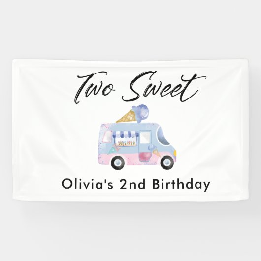 Zwei süße 2. Geburtstag Eiscreme LKW Banner (Horizontal)