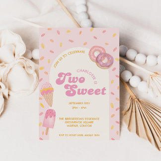 Zwei süße 2. Geburtstagsfeier für Mädchen mit Eisc Einladung