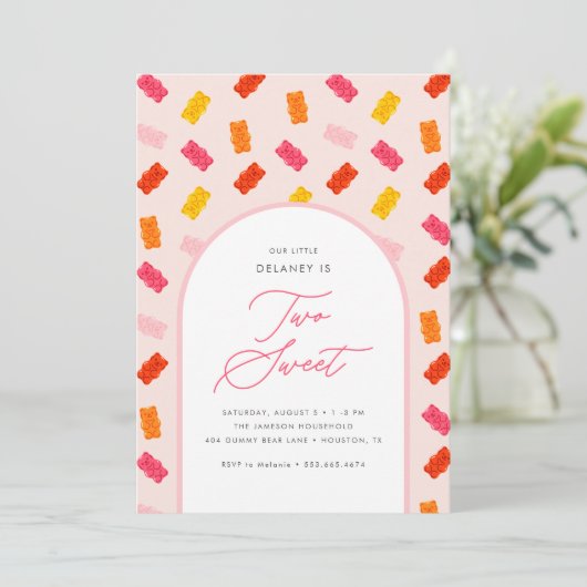 Zwei süße Bonbons Gummy Bären Girls zum zweiten Ge Einladung (Stehend Vorderseite)