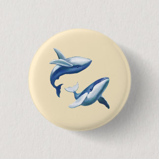 Zwei süße Buckelwale springen und schwimmen Button