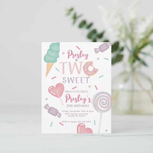 Zwei süße Candy-Einladung Postkarte (Stehend Vorderseite)