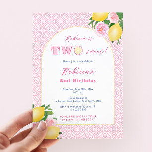 Zwei süße Citrus Pink Blume 2. Geburtstag Party Einladung