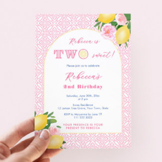 Zwei süße Citrus Pink Blume 2. Geburtstag Party Einladung