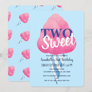Zwei süße Cotton Candy Kids zum zweiten Geburtstag Einladung