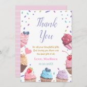 Zwei süße Cupcake 2. Geburtstag Candy Party Dankeskarte (Vorne/Hinten)