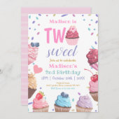 Zwei süße Cupcake 2. Geburtstag Candy Party Einladung (Vorne/Hinten)