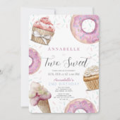 Zwei süße Cupcake & Donuts Girl 2. Geburtstag Einladung (Vorderseite)