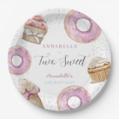 Zwei süße Cupcake & Donuts Girl 2. Geburtstag Pappteller (Vorderseite)