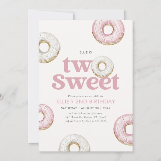 Zwei süße Donut 2. Geburtstag Einladung (Vorderseite)
