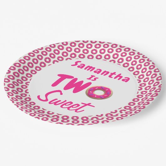 Zwei süße Donut 2. Geburtstag Pappteller (Schrägansicht)