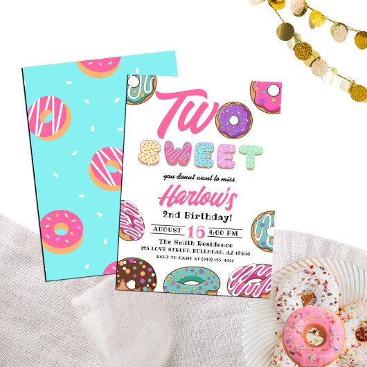 Zwei süße Donut Girl's 2. Geburtstag Einladung