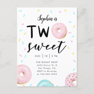 Zwei süße Donut Sprinkles 2. Geburtstags-Party Einladungspostkarte