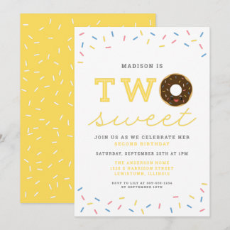 Zwei süße Donut und Sprinklen Gelb 2. Geburtstag Einladung