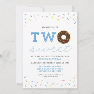 Zwei süße Donut und Sprinkles (blau) 2. Geburtstag Einladung