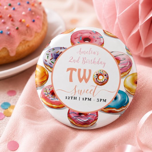 Zwei süße Donuts 2. Geburtstag Party Button