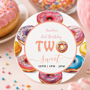 Zwei süße Donuts 2. Geburtstag Party Runder Aufkleber