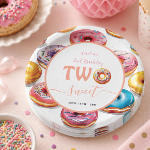 Zwei süße Donuts 2. Geburtstagsfeier Pappteller