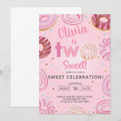 Zwei süße Donuts Mädchen zweiten 2. Geburtstag ein Einladung (Vorne/Hinten)