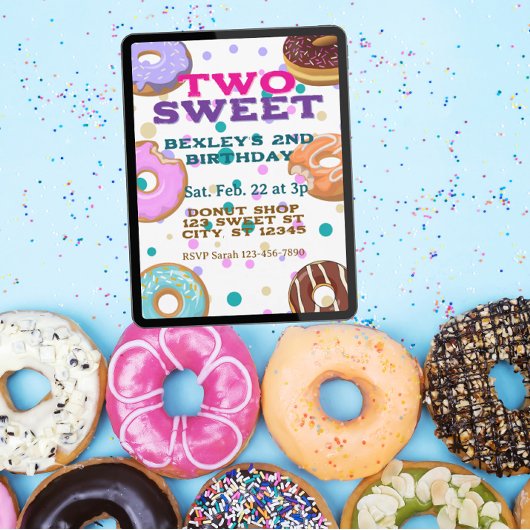 ZWEI Süße, Donuts und Punkte 2. Geburtstag Einladung