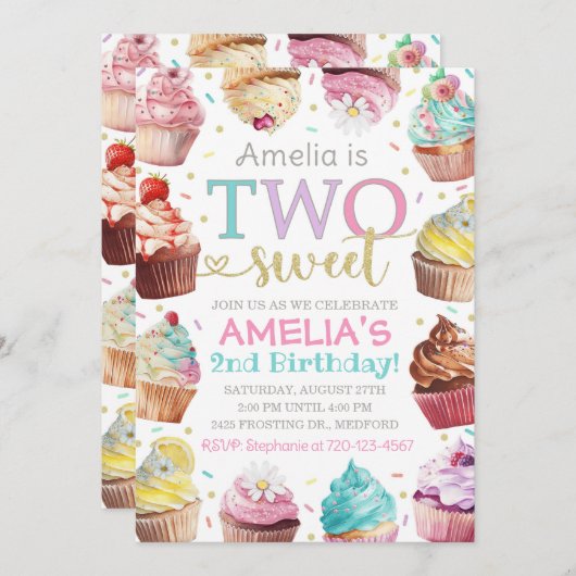 Zwei süße Einladung, Cupcake-Einladung Einladung (Vorne/Hinten)