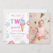 Zwei süße Eiscreme Donut 2. Geburtstag Foto Einladung (Vorderseite)