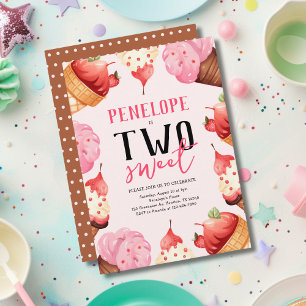 Zwei süße Eiscreme Pink 2. Geburtstag Party Einladung