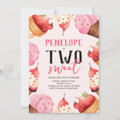 Zwei süße Eiscreme Pink 2. Geburtstag Party Einladung (Vorderseite)
