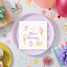 Zwei süße Eiscreme und Kuchen 2. Geburtstag Serviette