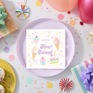 Zwei süße Eiscreme und Kuchen 2. Geburtstag Serviette