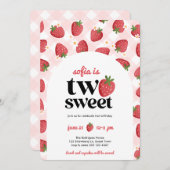 Zwei süße Erdbeere 2. Geburtstag Einladung (Vorne/Hinten)