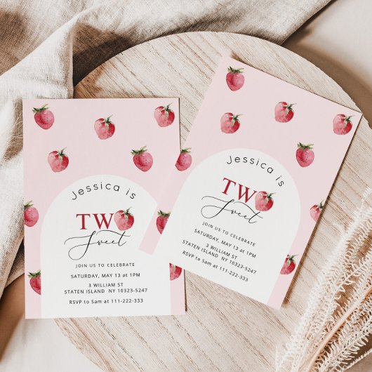 Zwei süße Erdbeere 2. Geburtstag Einladung
