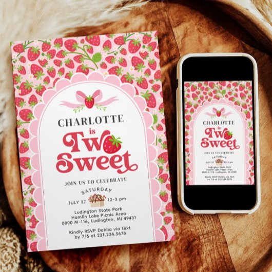 Zwei süße Erdbeere 2. Geburtstag Einladung