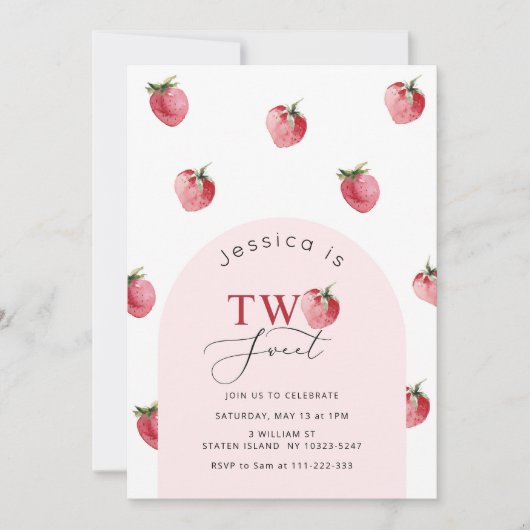 Zwei süße Erdbeere 2. Geburtstag Einladung (Vorderseite)
