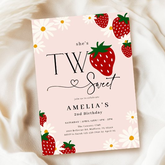 Zwei süße Erdbeeren 2. Geburtstag Einladung