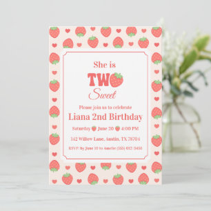 Zwei süße Erdbeermädchen zum 2. Geburtstag Einladung