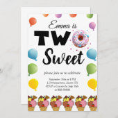 Zwei süße Geburtstag Donut Ice Cream Geburtstag Einladung (Vorne/Hinten)