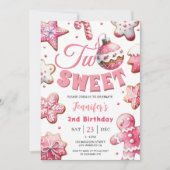 Zwei süße Girl Pink Cookie Weihnachten 2. Geburtst Einladung (Vorderseite)