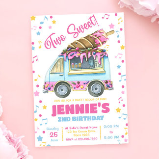 Zwei süße Girls Ice Cream 2. Geburtstag Einladung