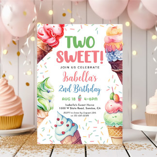 Zwei süße Girls Ice Cream 2. Geburtstag Einladung