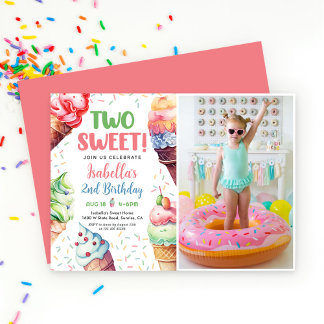 Zwei süße Girls Ice Cream 2. Geburtstag Einladung