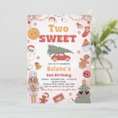 Zwei süße Groovy Weihnachten 2. Geburtstag Einladu Einladung (Stehend Vorderseite)